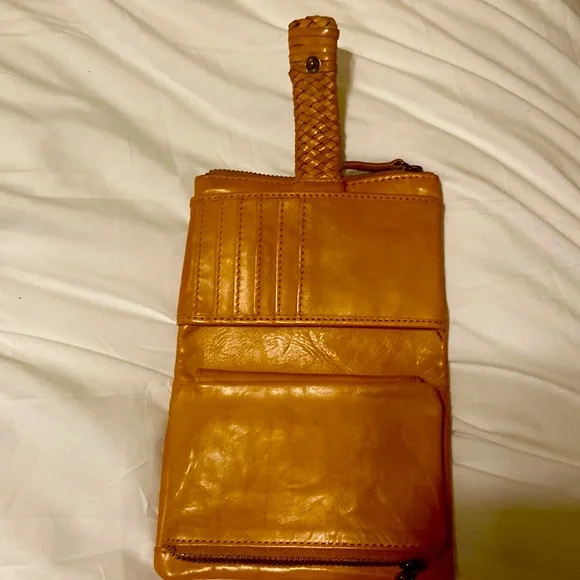 Genuine Leather Cognac Clutch Wallet Woven Detail Boho Made in India - Picture 3 of 8